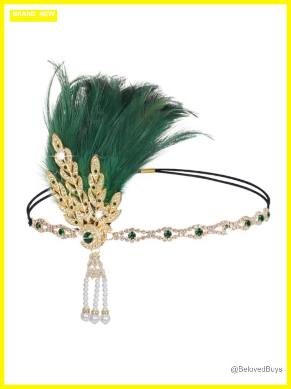 1920s Flapper Feather Headband Rhinestone Peacock Gatsby Headpiece